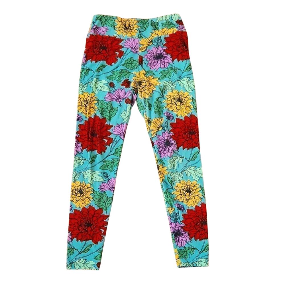 LulaRoe green floral leggings workout pants womens en's medium